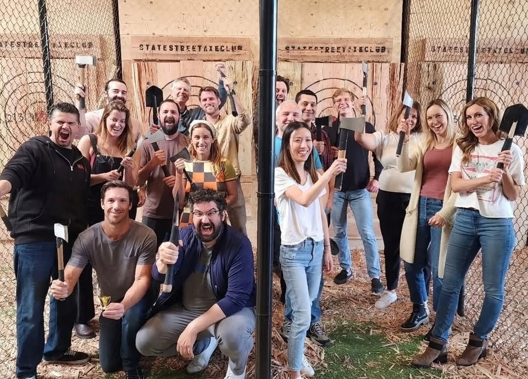 Group axe throwing event at State Street Axe Club